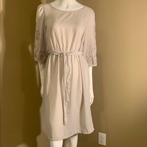H&M Elegant Cream Dress with Lace Sleeves Size 8”